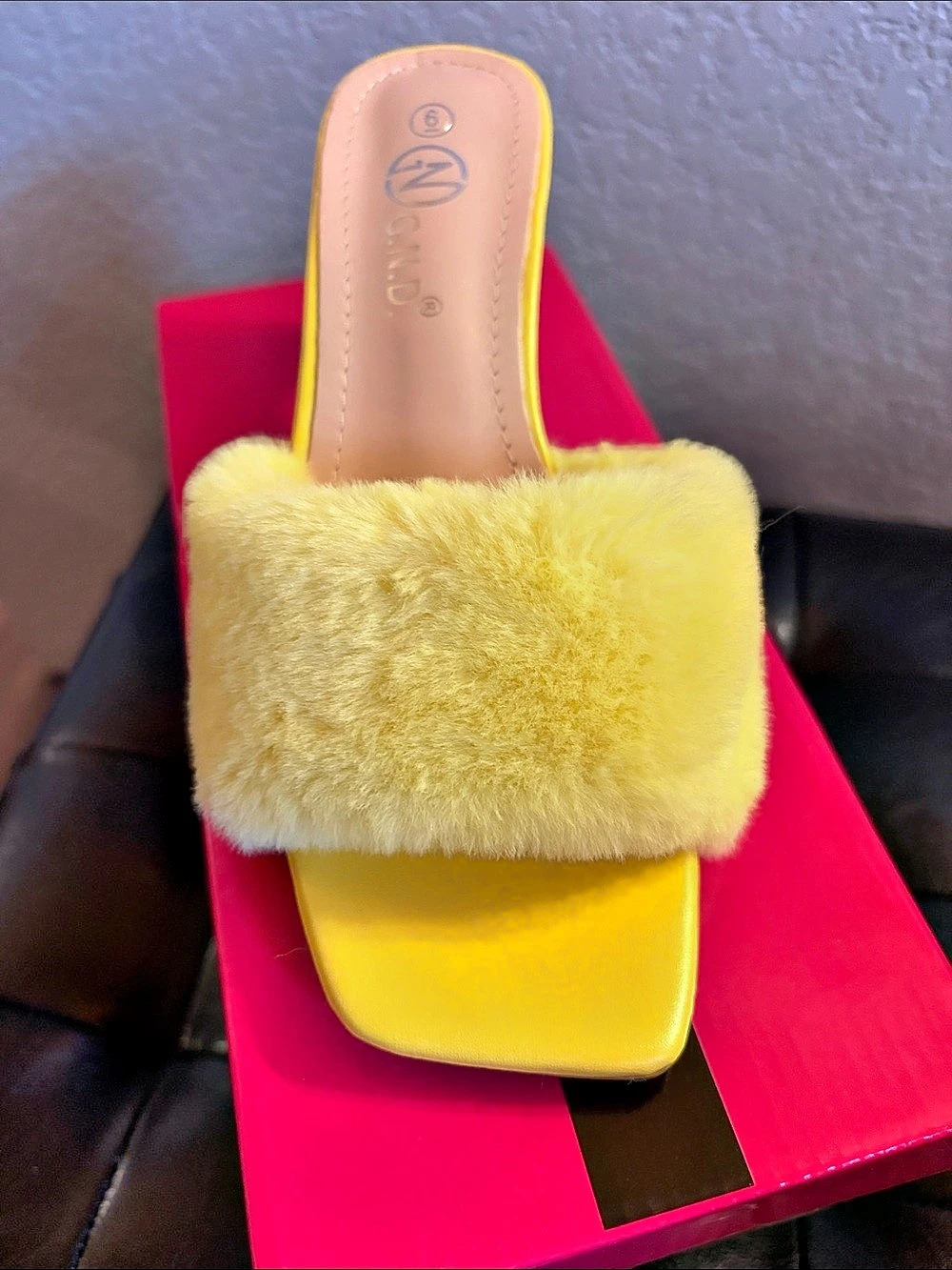 Yellow Faux Fur Platform Heels US 6 Like New